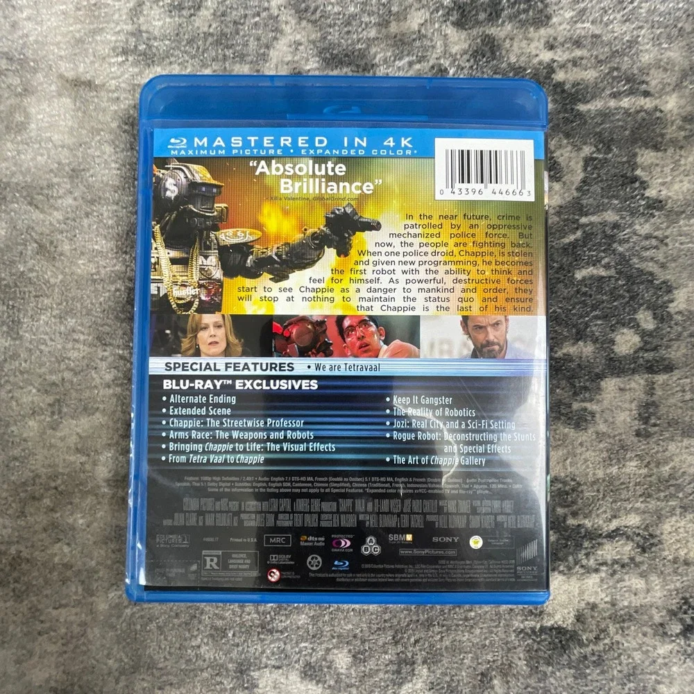 Chappie Blu-ray Mastered in 4K Neill Blomkamp Sci-Fi Movie Hugh Jackman